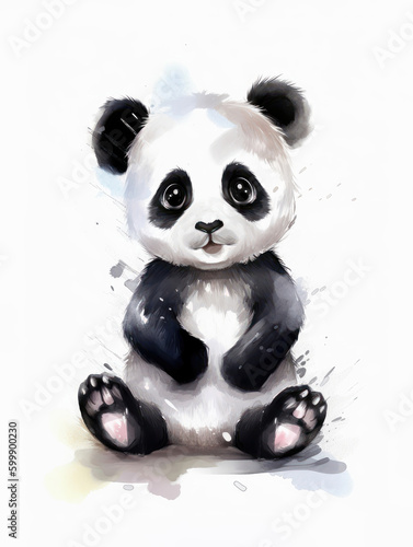 Watercolor Cute Panda Cartoon Nursery Illustration Isolated on White Background. Colorful Digital Animal Art for Kids