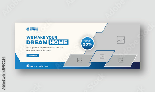 Home sale, House rent, real estate agent, property or apartment Facebook cover and web banner template