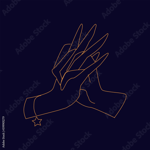 Hands with interlaced fingers Hand draw boho fantasy art for poster or t-shirt