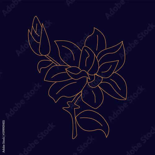 Mystic golden flower Hand draw boho fantasy art for poster or t-shirt