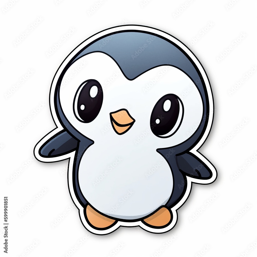 A cute chibi Penguin sticker with a white background, radiating adorable and lovable vibes. The chibi Penguin is depicted in a small and super deformed style, Generative AI A cute chibi Penguin sticker with a white background, radiating adorable and lovable vibes. The chibi Penguin is depicted in a small and super deformed style, Generative AI