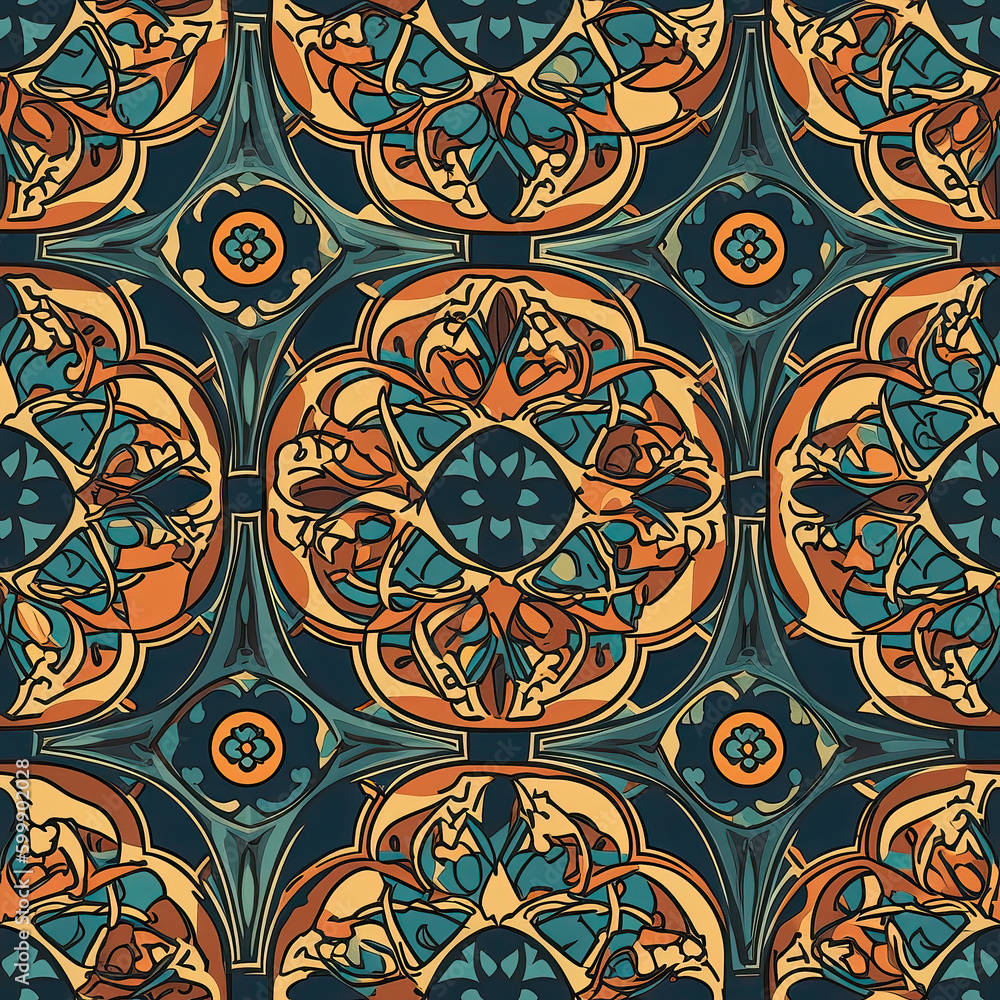 Seamless pattern with ceramic tile pattern. Absrtract decorative porcelain tile. Generative AI Seamless pattern with ceramic tile pattern. Absrtract decorative porcelain tile. Generative AI