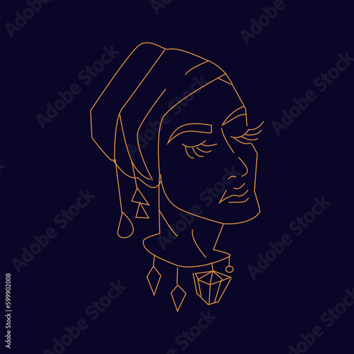 Woman with headwrap Hand draw boho fantasy art for poster or t-shirt