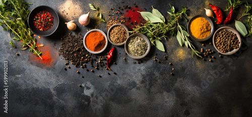 herbs and spices on a table
