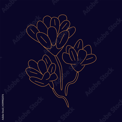 Mystic golden flower with three branches Hand draw boho fantasy art for poster or t-shirt