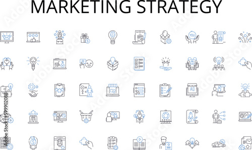 Marketing strategy line icons collection. Efficiency, Organization, Collaboration, Teamwork, Structure, Procedures, Communication vector and linear illustration. Multitasking,Productivity,Records