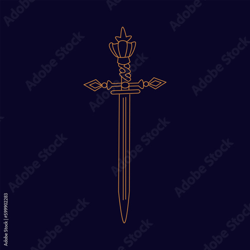 Magic golden sword Hand draw boho fantasy art for poster or t-shirt