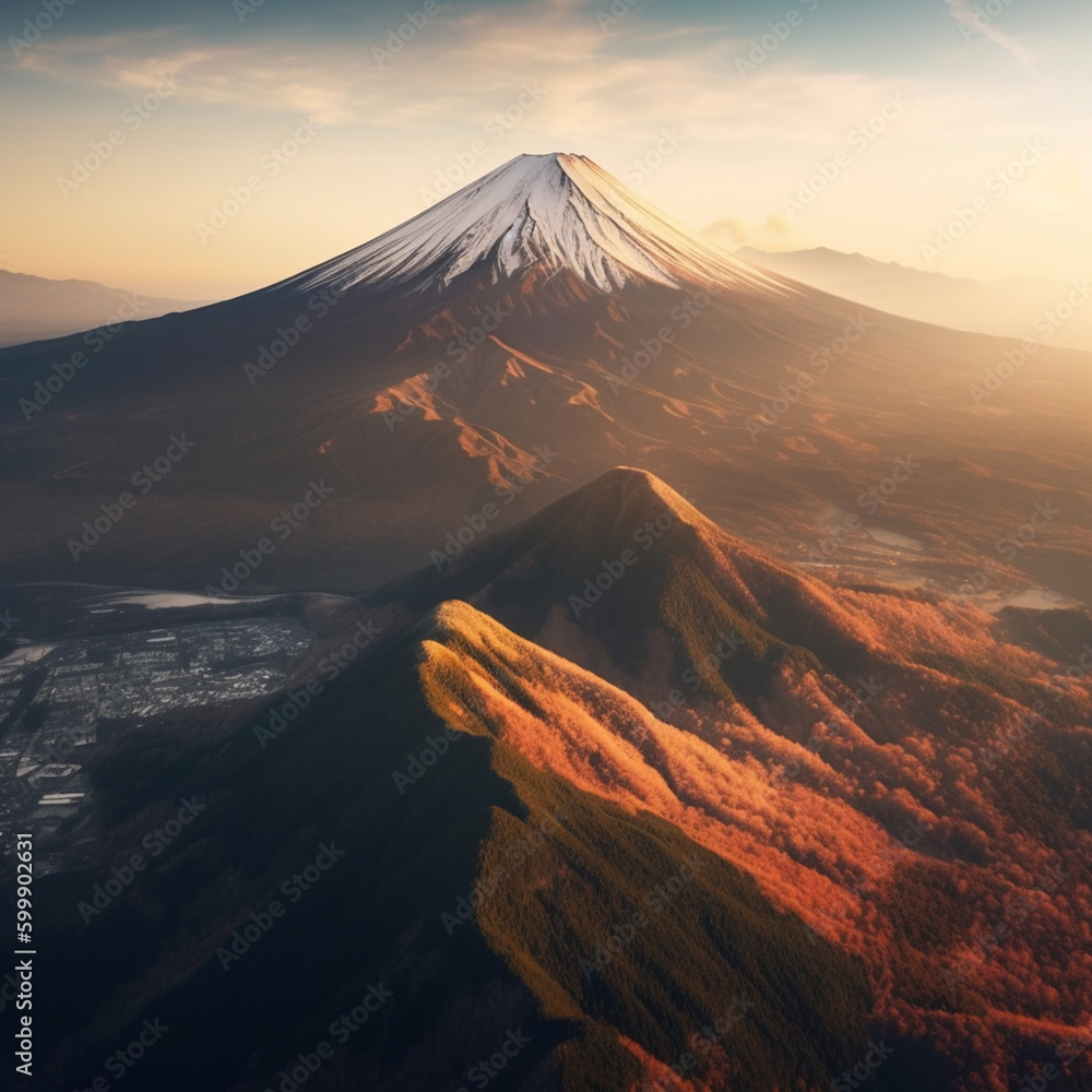 Mount Fuji at sunrise. beautiful fuji mountain. AI Generative