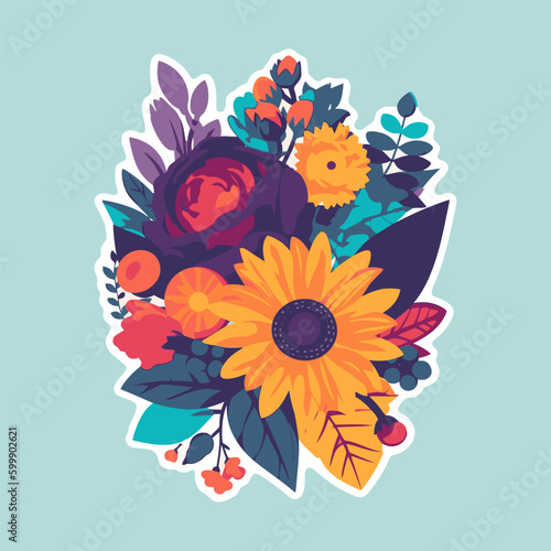 decorative floral design element, colorful flower art for sticker, printing, t shirt