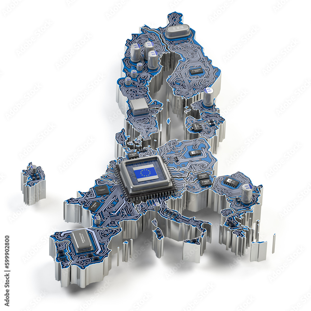 EU semiconductor industry, computer chips manufacturing and artificial intelligenceconcept