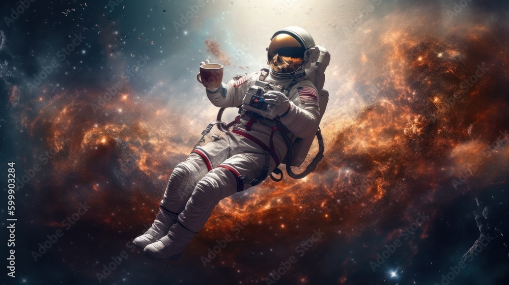 Cosmic Coffee: An Astronaut's Energizing Break in Zero Gravity, generative ai