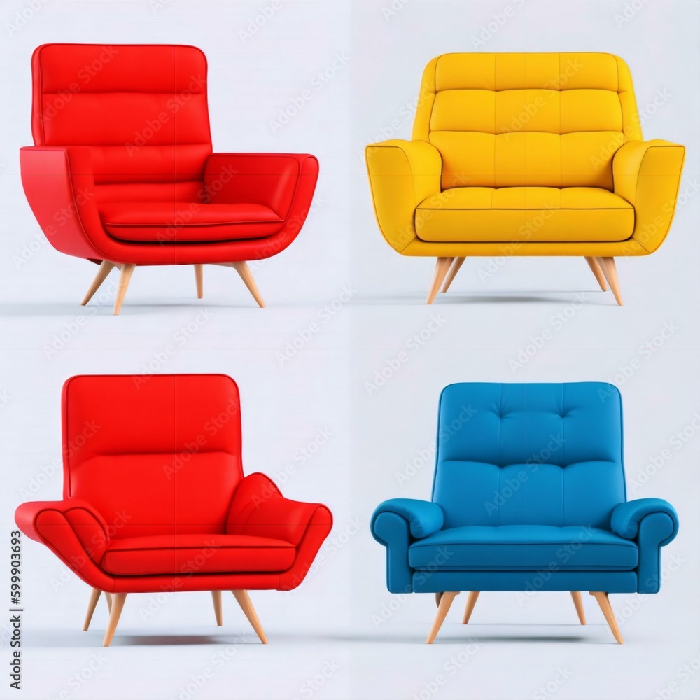 collection Set of red blue and yellow retro vantage armchairs cutouts ...