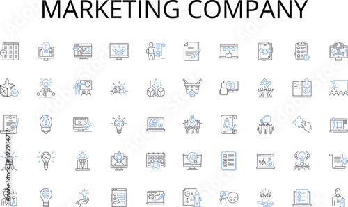 Marketing company line icons collection. Collaboration, Leadership, Diversity, Accountability, Innovation, Communication, Synergy vector and linear illustration. Adaptability,Strategy,Trust outline
