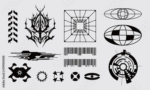 HUD futuristic frame border game swag streetwear elements collection panel cyber sci-fi, stipes line UI cyberpunk interface editable