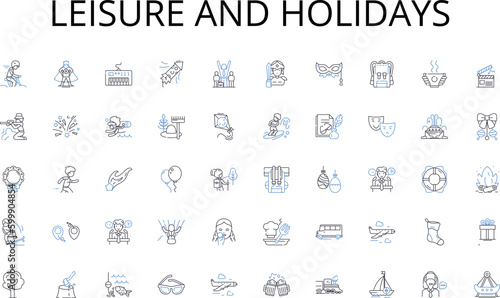 Leisure and holidays line icons collection. Professional, Office, Corporate, Manager, Executive, Businessman, Employee vector and linear illustration. Supervisor,Desk,Suit outline signs set