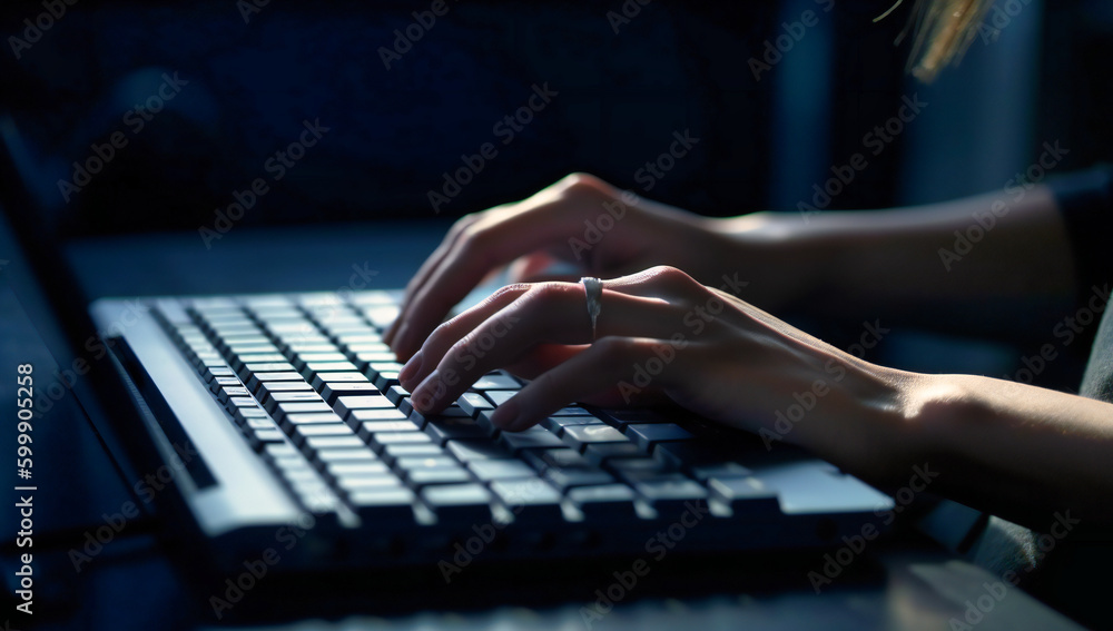 Fototapeta premium a person typing on a computer laptop