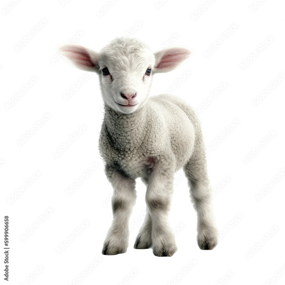 Fototapeta premium Cute baby lamb. Transparent isolated background. AI generated