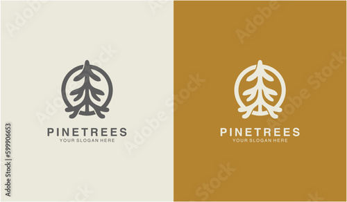 Pine Tree Monoline Logo Template. Universal creative premium symbol. Vector illustration