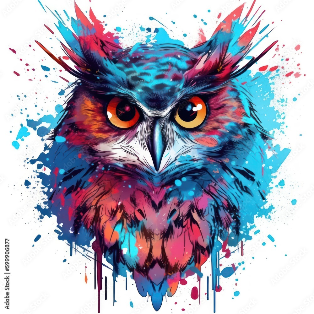 Colorful Owl Head in Dark Bronze and Azure Neonpunk Style for Posters and Web. Generative AI
