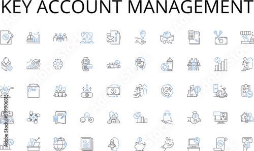 Key account management line icons collection. Trust, Communication, Loyalty, Satisfaction, Rapport, Engagement, Appreciation vector and linear illustration. Understanding,Reliability,Respect outline