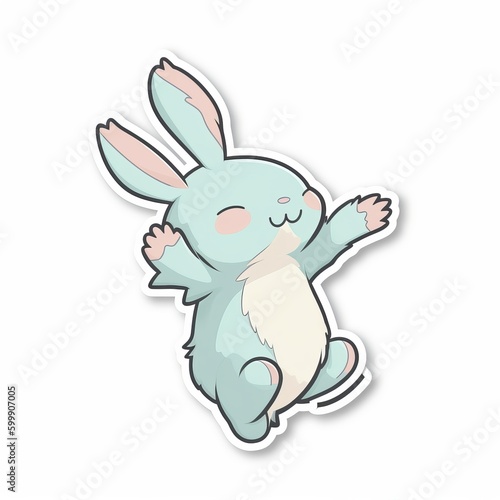 A cute cartoon rabbit sticker with a white background, exuding playful and cheerful vibes. The rabbit is depicted in a delightful and animated pose, Generative AI © Ameer
