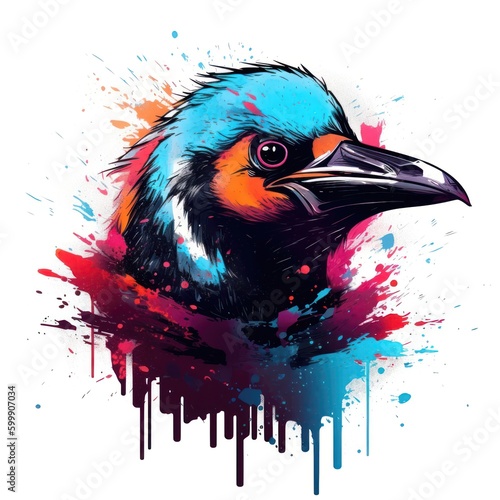 Colorful Penguin Head in Dark Bronze and Azure Neonpunk Style for Posters and Web. Generative AI