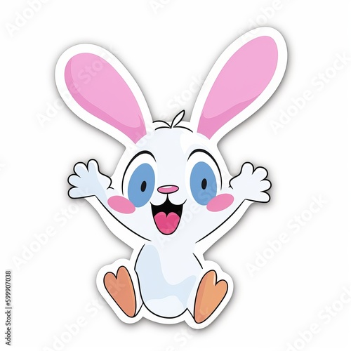 A cute cartoon rabbit sticker with a white background  exuding playful and cheerful vibes. The rabbit is depicted in a delightful and animated pose  Generative AI