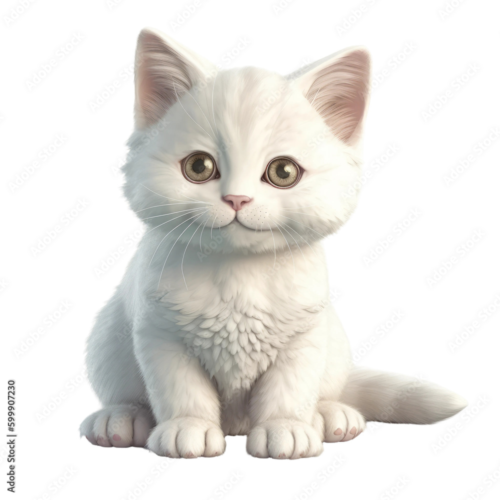 Cute baby smiling cat. Transparent isolated background. AI generated