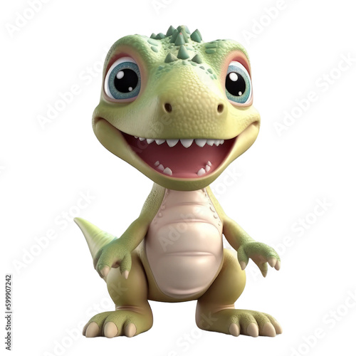 Cute baby smiling dinosauer. Transparent isolated background. AI generated