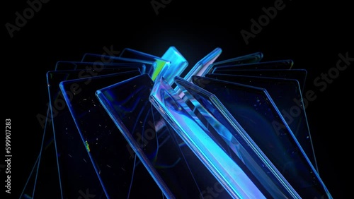 Modern material design concept background. 3d loop animation. Science and technology theme. Rotating glass screen