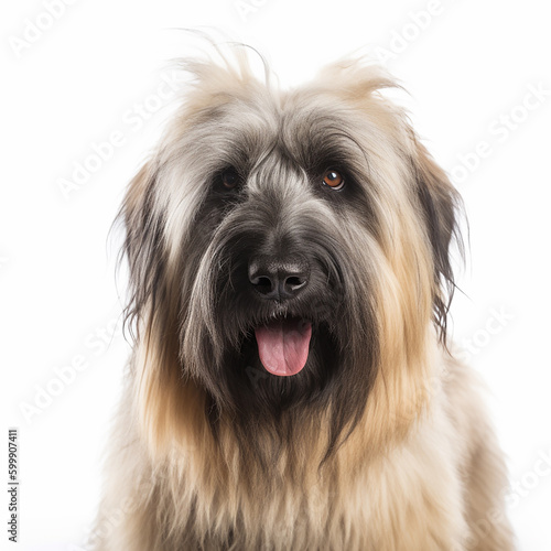 Nice shaggy dog breed Briard portrait close-up, isolated on white, unusual pet, ai generative