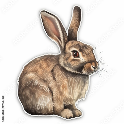 A realistic rabbit sticker, showcasing the beauty and grace of these gentle creatures. The rabbit is depicted in a natural pose, cute rabbit sticker, Generative AI