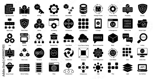 Microservices Glyph Iconset Web Technology Job Glyph Icon Bundle in Black photo