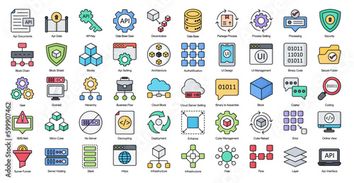 Microservices Color Line Iconset Web Technology Job Filled Outline Icon Bundle  photo