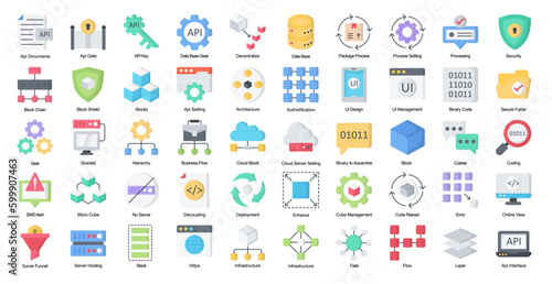 Microservices Flat Iconset Web Technology Job Color Icon Bundle 