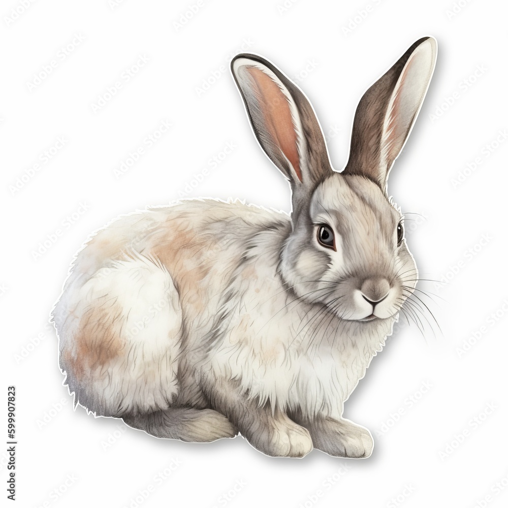 A realistic rabbit sticker, showcasing the beauty and grace of these gentle creatures. The rabbit is depicted in a natural pose, Generative AI