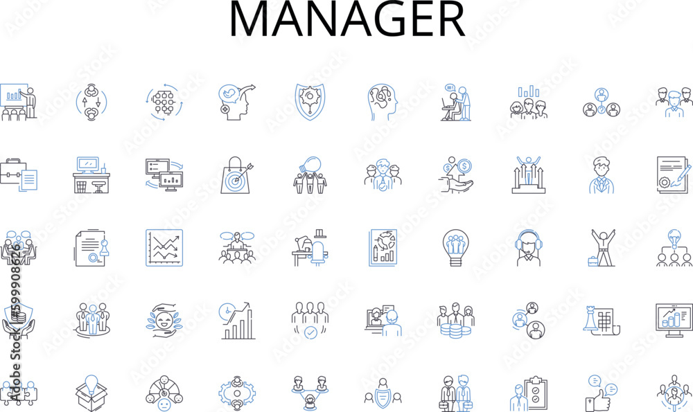 Manager line icons collection. Profit, Assets, Liability, Investment, Capital, Debt, Revenue vector and linear illustration. Interest,Tax,Budget outline signs set