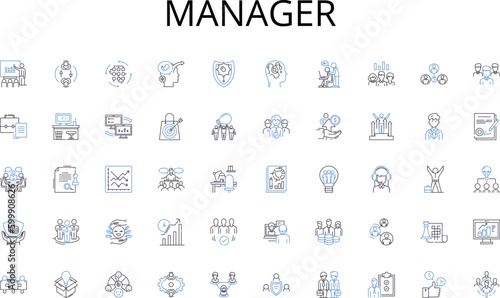 Manager line icons collection. Profit, Assets, Liability, Investment, Capital, Debt, Revenue vector and linear illustration. Interest,Tax,Budget outline signs set