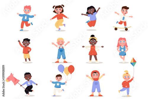 Wallpaper Mural Happy international children girls, boys in hijab, Muslim, African American in flat style Torontodigital.ca