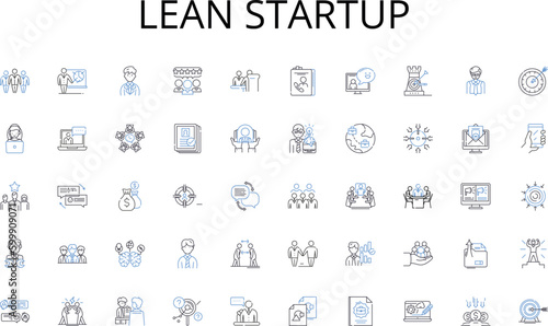 Lean startup line icons collection. Innovation, Disruption, Solutions, Automation, Integration, Transformation, Digitalization vector and linear illustration. Cybersecurity,Efficiency,Optimization