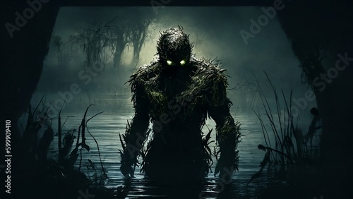 fictional creature swampman in a dark swamp