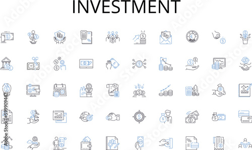 Investment line icons collection. Adjudication, Admiralty, Cargo, Collision, Commercial, Contract, Crew vector and linear illustration. Damage,Demurrage,Dispute outline signs set