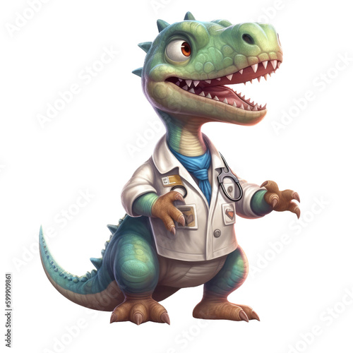 Cute Dino doctor. Transparent isolated background. AI generated