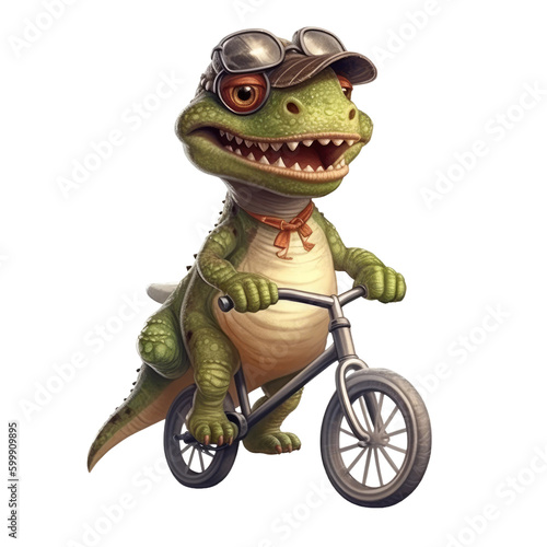 Cute dino drive bike. Transparent isolated background. AI generated © ArtStage