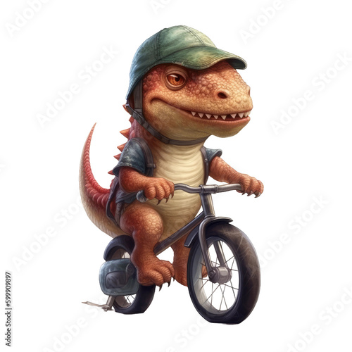 Cute dino drive bike. Transparent isolated background. AI generated © ArtStage