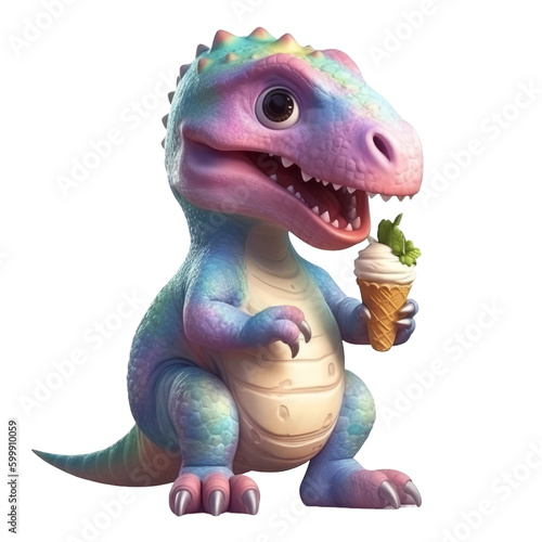 Cute Dino eating ice cream. Transparent isolated background. AI generated © ArtStage