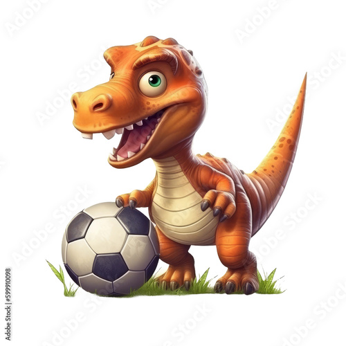Print op canvas Cute Dino play soccer