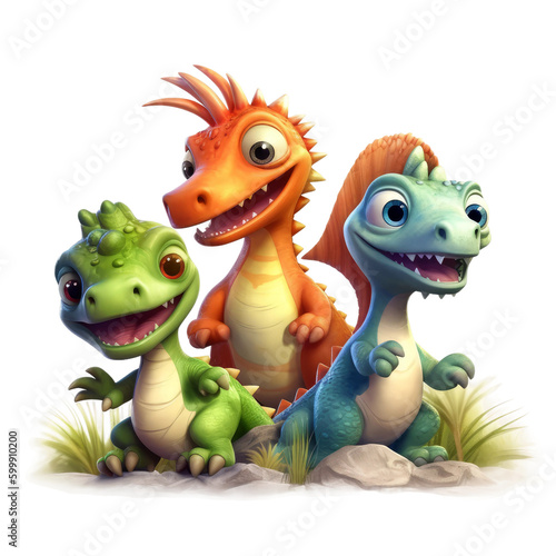 Canvas Print Cute Dino play with friends