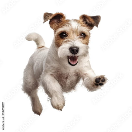 Cute jumping dog. Transparent isolated background. AI generated