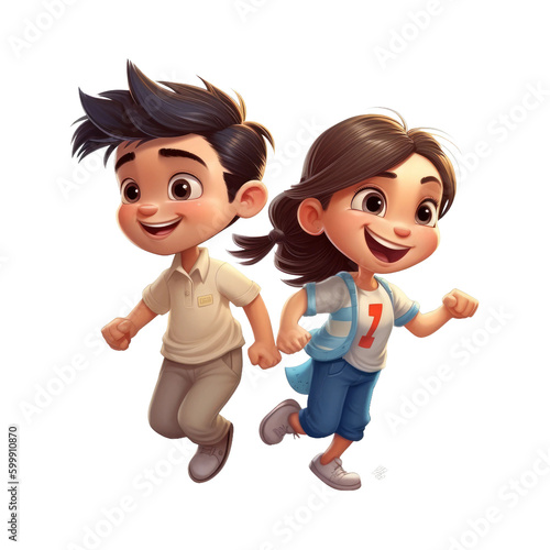 Cute kids girl and boy play. Transparent isolated background. AI generated